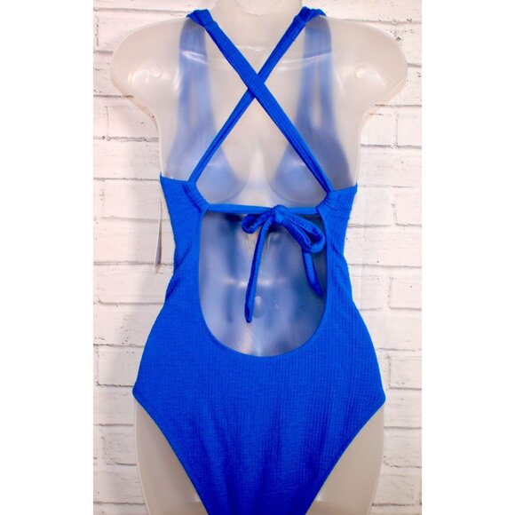 BECCA Pucker Up Tear Drop One Piece Swimsuit Blue Jay Size Small NWT $98 - Picture 8 of 10